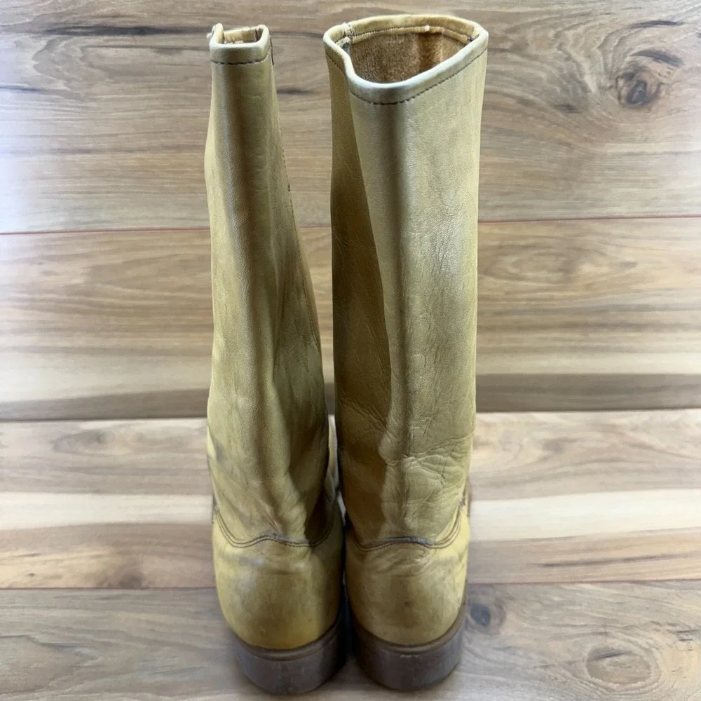 Vintage Campus Boots Banana Yellow Tan Leather Mens 10 D Stacked Heel Pull On